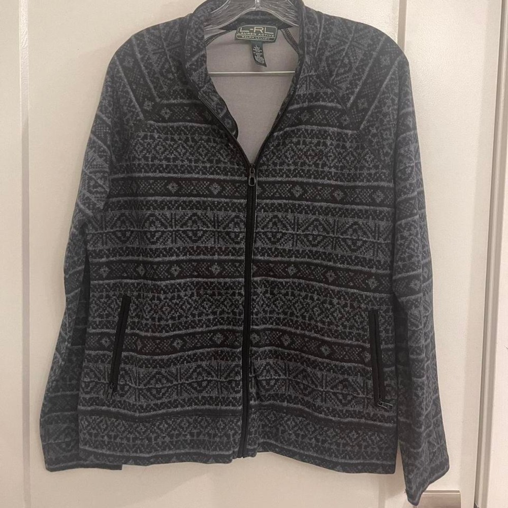 Vintage Ralph Lauren Cotton Aztec Gray Jacket Geometric‎